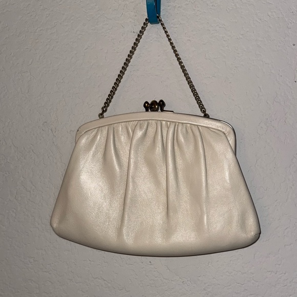 Handbags - Vintage Cream Leather Convertible Clutch Evening Bag